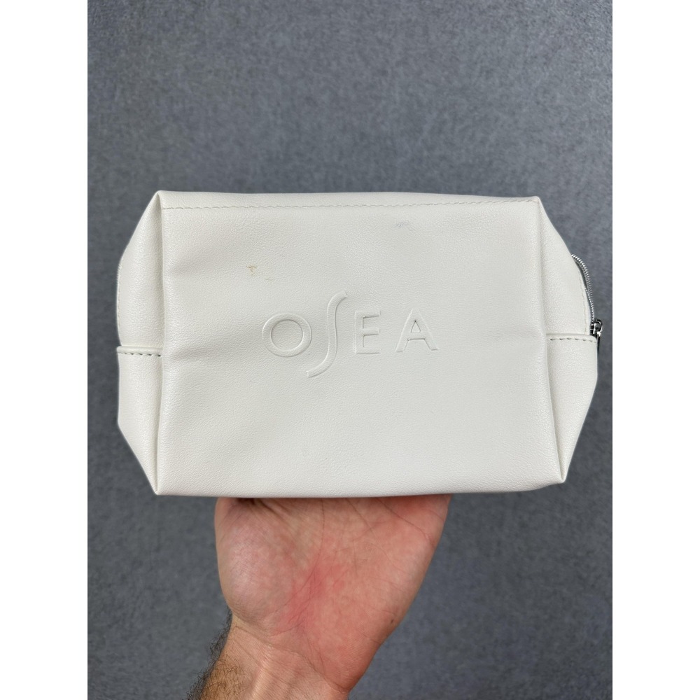 OSEA White Makeup Bag Faux Leather Cosmetic Pouch Zipper Travel Toiletry Case